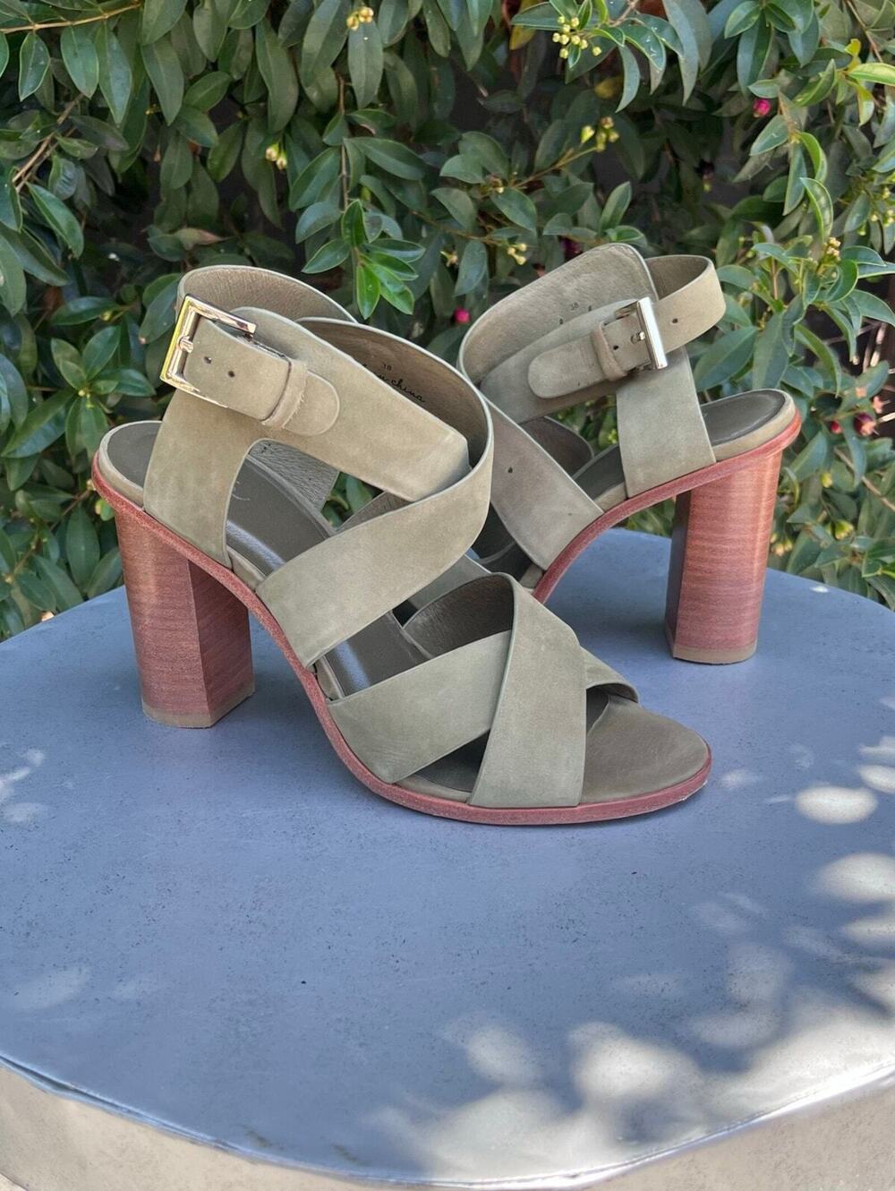 Joie Olive Green Leather Block Heel Sandals Women’s EU 38 Approx US 7.5–8 Suede